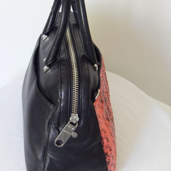 MILLY Black Lambskin Dome Coral Watersnake Panel Embellished LG Satchel Bag NWT - Picture 14 of 16